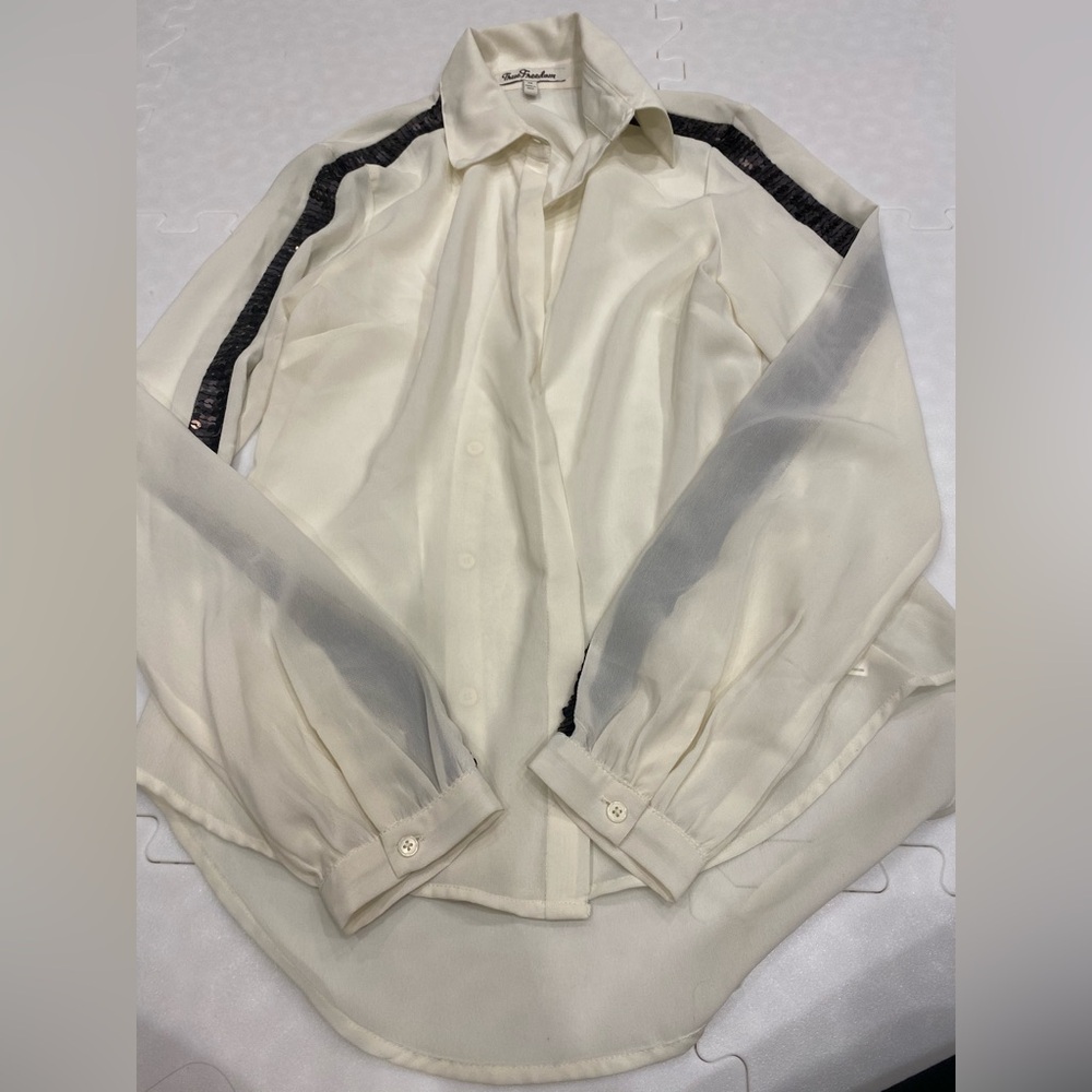 True Freedom Cream Blouse with Black Details
